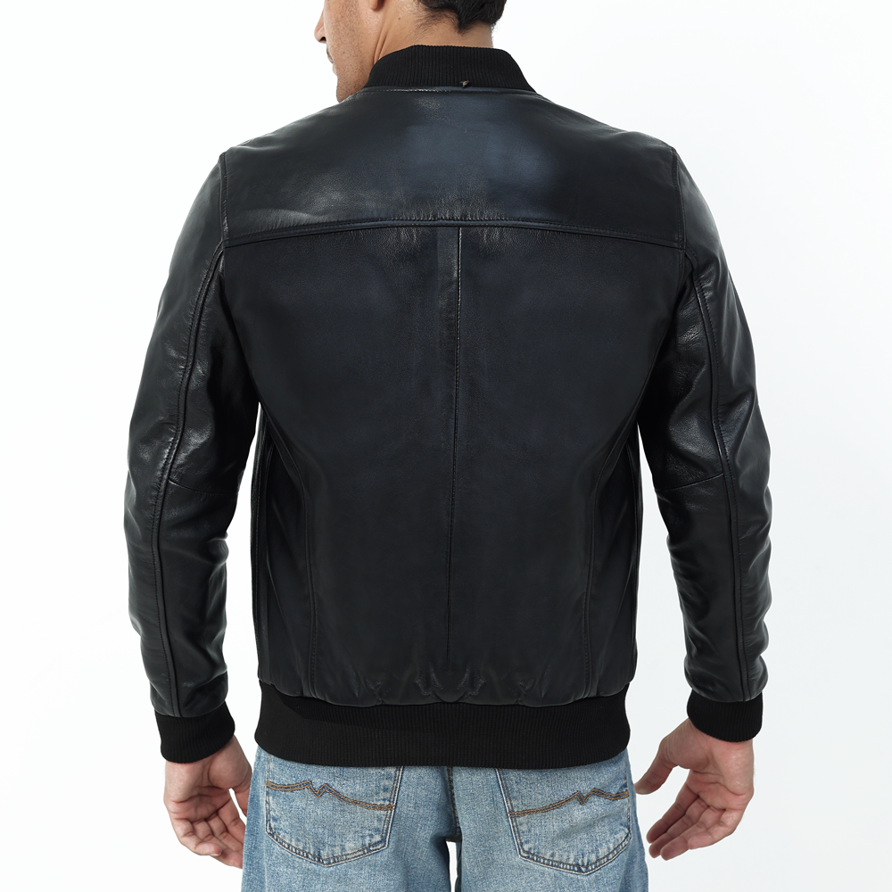 Buy Heritage Ma-1 Black Motorcycle Leather Bomber Jacket