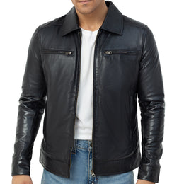 Men’s Leather Bomber | Motorcycle Jacket | Classic Black
