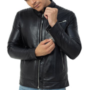 Men’s Racer Jacket | Black Leather Jacket | Padded Motorcycle