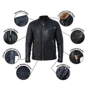 Men’s Racer Jacket | Black Leather Jacket | Padded Motorcycle