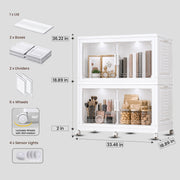 FINCHESCLUB 376QT/94GAL 2 Pack Foldable Cabinets with Wheels, Doors and Motion Sensor Lights, Stackable Storage Bins with Lid, Collapsible Closet Storage Containers, 2 Cubes, White