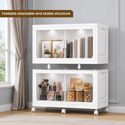 FINCHESCLUB 376QT/94GAL 2 Pack Foldable Cabinets with Wheels, Doors and Motion Sensor Lights, Stackable Storage Bins with Lid, Collapsible Closet Storage Containers, 2 Cubes, White