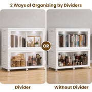 FINCHESCLUB 376QT/94GAL 2 Pack Foldable Cabinets with Wheels, Doors and Motion Sensor Lights, Stackable Storage Bins with Lid, Collapsible Closet Storage Containers, 2 Cubes, White