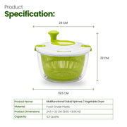 Salad Spinner Lettuce Spinner with Drain, Vegetable & Fruit Washer, Salad Dryer, 5 litre