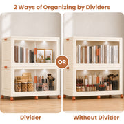 FINCHESCLUB 376QT/94GAL 2 Pack Foldable Cabinets with Wheels, Doors and Motion Sensor Lights, Stackable Storage Bins with Lid, Collapsible Closet Storage Containers, 2 Cubes