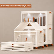 FINCHESCLUB 376QT/94GAL 2 Pack Foldable Cabinets with Wheels, Doors and Motion Sensor Lights, Stackable Storage Bins with Lid, Collapsible Closet Storage Containers, 2 Cubes