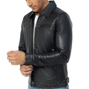 Men’s Leather Bomber | Motorcycle Jacket | Classic Black