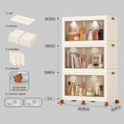 FINCHESCLUB 568QT/141GAL 3 Tier Stackable Storage Bins, Foldable Cabinets with Wheels, Doors and Motion Sensor Lights, Collapsible Closet Storage Organizer, 3 Pack Cubes, Off White