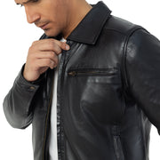 Men’s Leather Bomber | Motorcycle Jacket | Classic Black