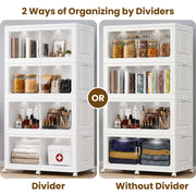 FINCHESCLUB 752QT/188GAL Large Collapsible Closet Organizer, Stackable Storage Bins, Plastic Foldable Storage Cubes with Wheels, Doors and Motion Sensor Lights, 4 Tier, White