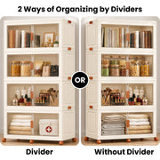 FINCHESCLUB 752QT/188GAL Large Collapsible Closet Organizer, Stackable Storage Bins, Plastic Foldable Storage Cubes with Wheels, Doors and Motion Sensor Lights, 4 Tier, Off White