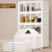 FINCHESCLUB 752QT/188GAL Large Collapsible Closet Organizer, Stackable Storage Bins, Plastic Foldable Storage Cubes with Wheels, Doors and Motion Sensor Lights, 4 Tier, White