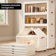 FINCHESCLUB 752QT/188GAL Large Collapsible Closet Organizer, Stackable Storage Bins, Plastic Foldable Storage Cubes with Wheels, Doors and Motion Sensor Lights, 4 Tier, Off White