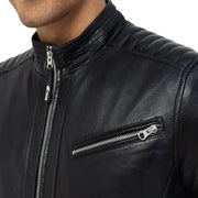 Men’s Racer Jacket | Black Leather Jacket | Padded Motorcycle