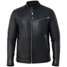 Men’s Racer Jacket | Black Leather Jacket | Padded Motorcycle