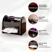 Multifunctional Desk Organizer, Tissue Holder & Phone Stand, Modern Napkin Tissue Box with Storage Tray for Home Office Car Living Room