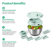 5.3 Quart Stainless Steel Salad Spinner, 3-in-1 Lettuce Spinner with 5-Blade Slicer, One-Touch Stop