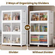FINCHESCLUB 568QT/141GAL 3 Tier Stackable Storage Bins, Foldable Cabinets with Wheels, Doors and Motion Sensor Lights, Collapsible Closet Storage Organizer, 3 Pack Cubes, White