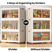 FINCHESCLUB 568QT/141GAL 3 Tier Stackable Storage Bins, Foldable Cabinets with Wheels, Doors and Motion Sensor Lights, Collapsible Closet Storage Organizer, 3 Pack Cubes, Off White