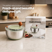 Quart Stainless Steel Salad Spinner, Lettuce Spinner with Stop Button, Drain Hole & Non-Slip Base