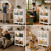 FINCHESCLUB 376QT/94GAL 2 Pack Foldable Cabinets with Wheels, Doors and Motion Sensor Lights, Stackable Storage Bins with Lid, Collapsible Closet Storage Containers, 2 Cubes, White