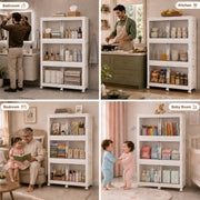 FINCHESCLUB 568QT/141GAL 3 Tier Stackable Storage Bins, Foldable Cabinets with Wheels, Doors and Motion Sensor Lights, Collapsible Closet Storage Organizer, 3 Pack Cubes, White