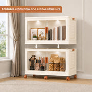 FINCHESCLUB 376QT/94GAL 2 Pack Foldable Cabinets with Wheels, Doors and Motion Sensor Lights, Stackable Storage Bins with Lid, Collapsible Closet Storage Containers, 2 Cubes