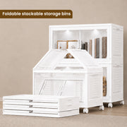FINCHESCLUB 376QT/94GAL 2 Pack Foldable Cabinets with Wheels, Doors and Motion Sensor Lights, Stackable Storage Bins with Lid, Collapsible Closet Storage Containers, 2 Cubes, White