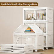 FINCHESCLUB 568QT/141GAL 3 Tier Stackable Storage Bins, Foldable Cabinets with Wheels, Doors and Motion Sensor Lights, Collapsible Closet Storage Organizer, 3 Pack Cubes, White