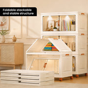 FINCHESCLUB 568QT/141GAL 3 Tier Stackable Storage Bins, Foldable Cabinets with Wheels, Doors and Motion Sensor Lights, Collapsible Closet Storage Organizer, 3 Pack Cubes, Off White